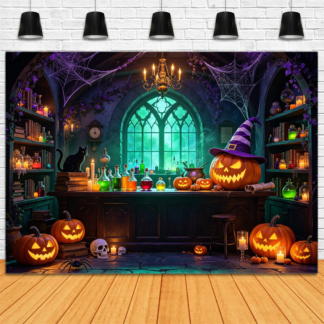 Witches Kitchen Backdrop Banner Glowing Pumpkin Potion Laboratory Magic Show Backdrops UK GQ67-99