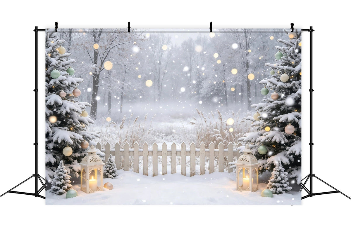 Winter Christmas Backdrop Snowy Forest Lanterns Professional Christmas Backdrop UK GQ68-109