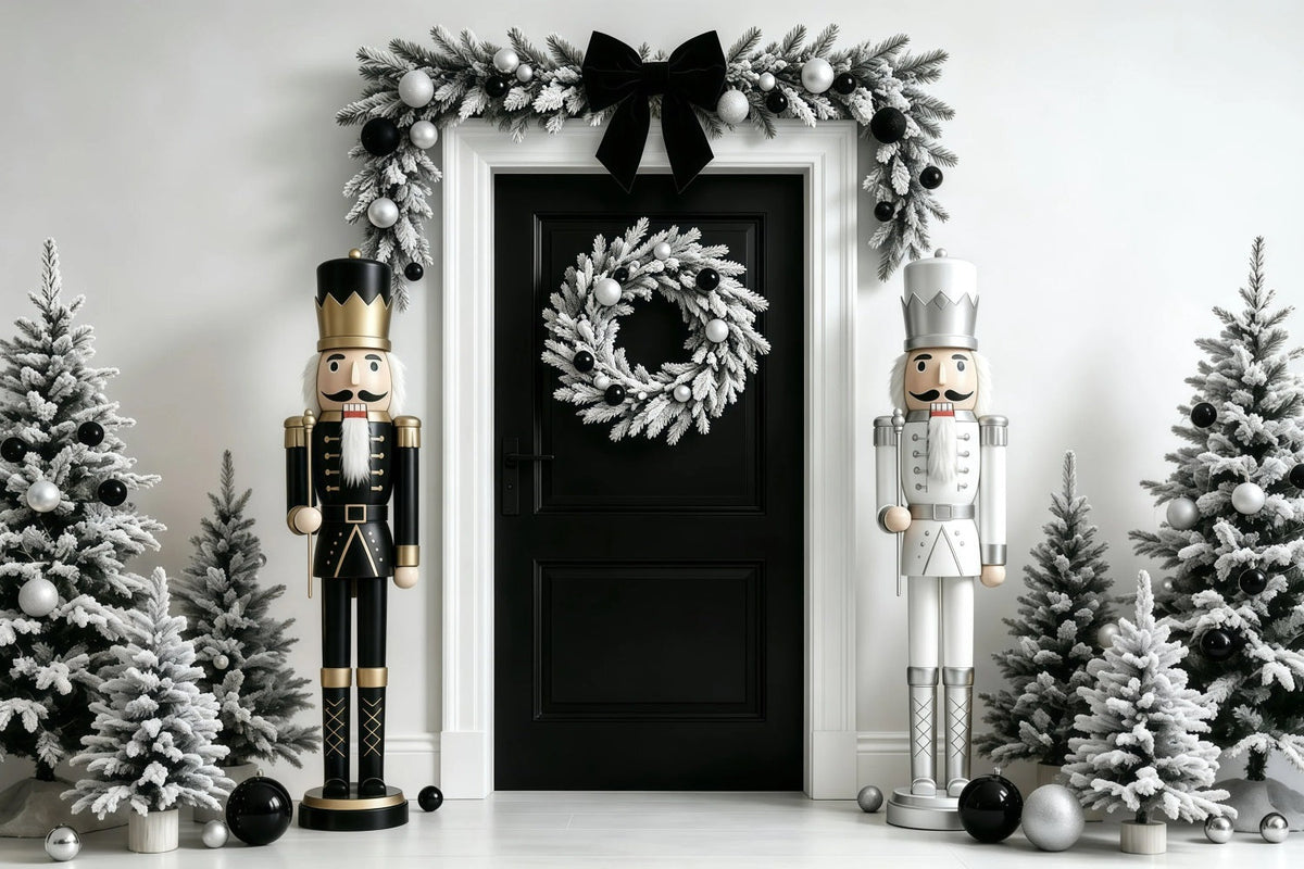 Christmas Nutcracker Backdrop Black White Garland Door Wall Backdrop Christmas UK GQ68-110