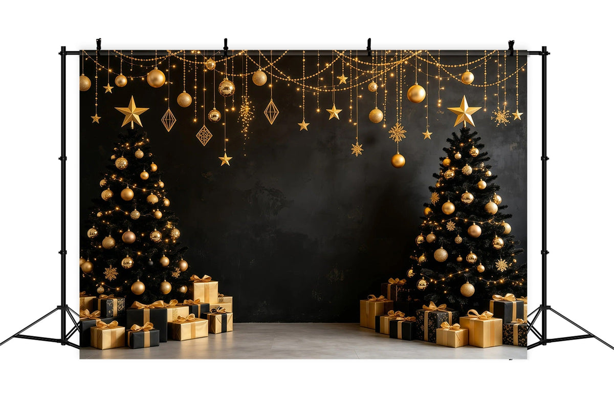 Modern Christmas Backdrop Golden Black Hanging Ornaments Muslin Backdrop Christmas UK GQ68-112
