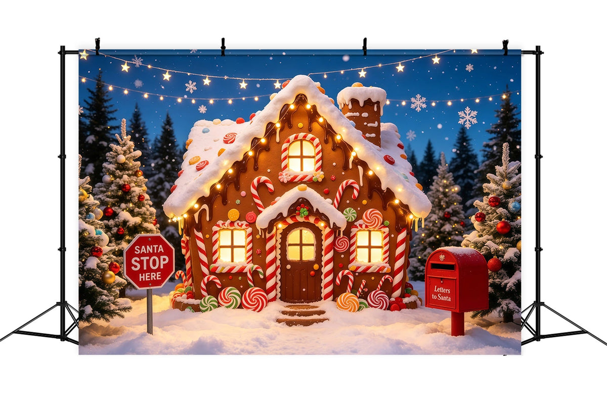 Gingerbread Christmas Backdrop Candy Cottage Snowy Forest Christmas Photo Backdrops UK GQ68-118