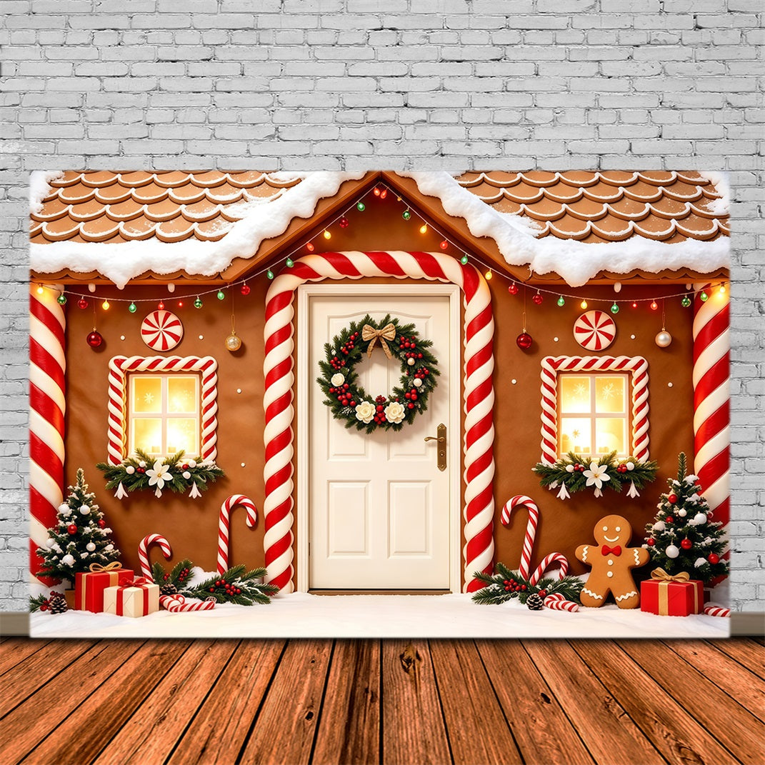 Christmas Gingerbread Backdrop Snowy Candy House Doorway Photo Backdrop Christmas UK GQ68-123