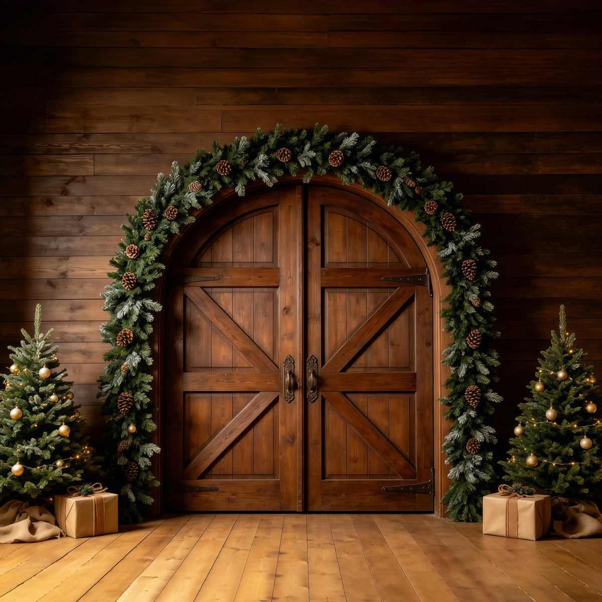Christmas Barn Door Backdrop Rustic Wood Door Garland Large Christmas Backdrop UK GQ68-127
