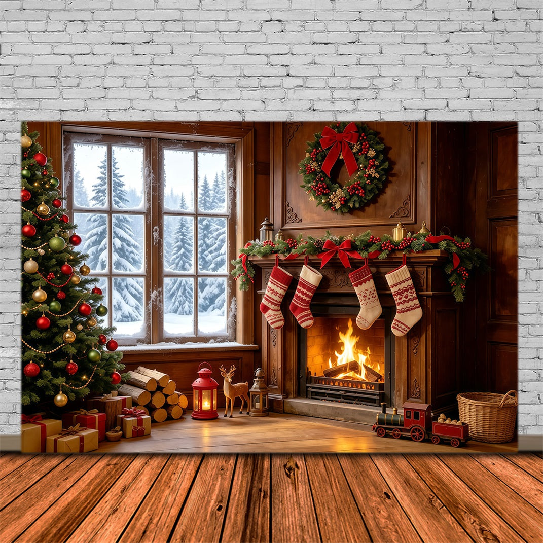 Christmas Themed Backdrops Cozy Fireplace Stockings Window Backdrops Christmas UK GQ68-128