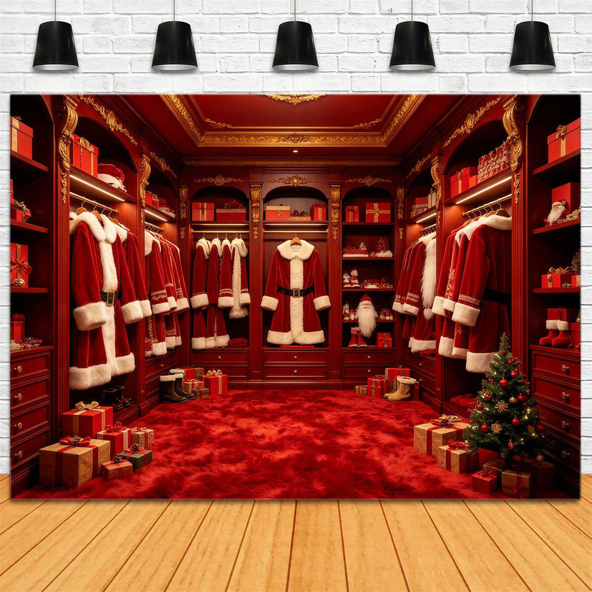 Christmas Santa Backdrop Red Santa Wardrobe Display Christmas Studio Backdrop UK GQ68-133
