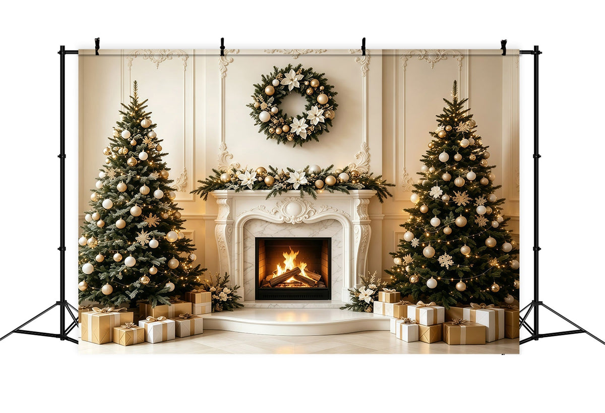 Christmas Living Room Backdrop Elegant Mantel Fireplace Photography Backdrop Christmas UK GQ68-134