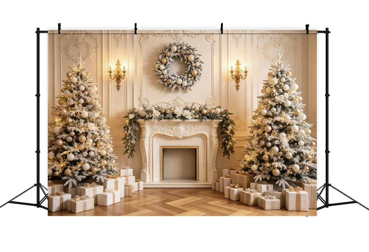 Fireplace Backdrop Christmas Cozy Golden Mantel Decor Indoor Christmas Backdrop UK GQ68-135