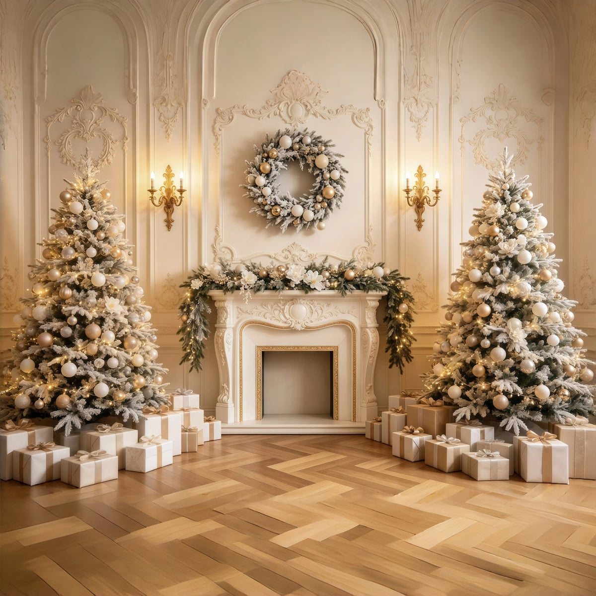 Fireplace Backdrop Christmas Cozy Golden Mantel Decor Indoor Christmas Backdrop UK GQ68-135