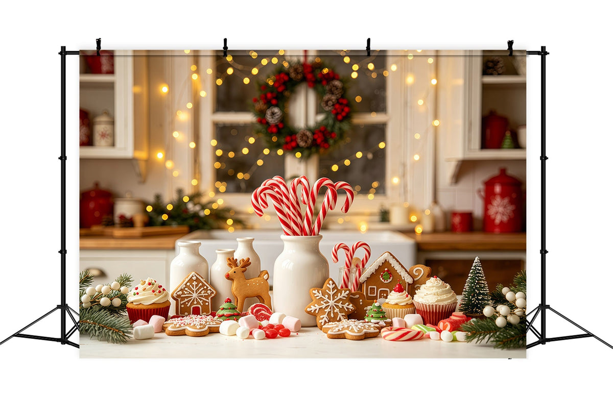 Christmas Kitchen Backdrop Candy Bakery Gingerbread Decor Photography Backdrops Christmas UK GQ68-56