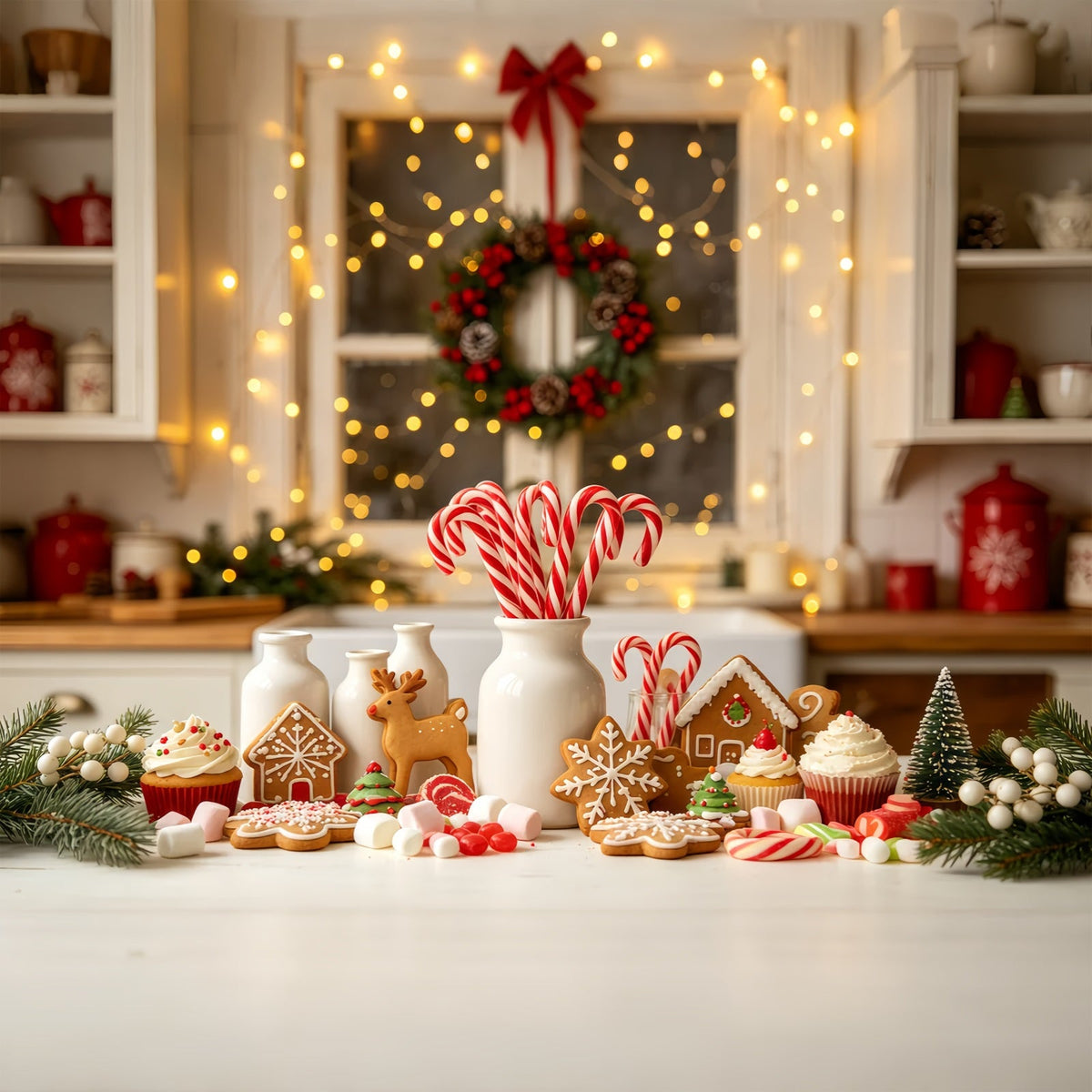 Christmas Kitchen Backdrop Candy Bakery Gingerbread Decor Photography Backdrops Christmas UK GQ68-56