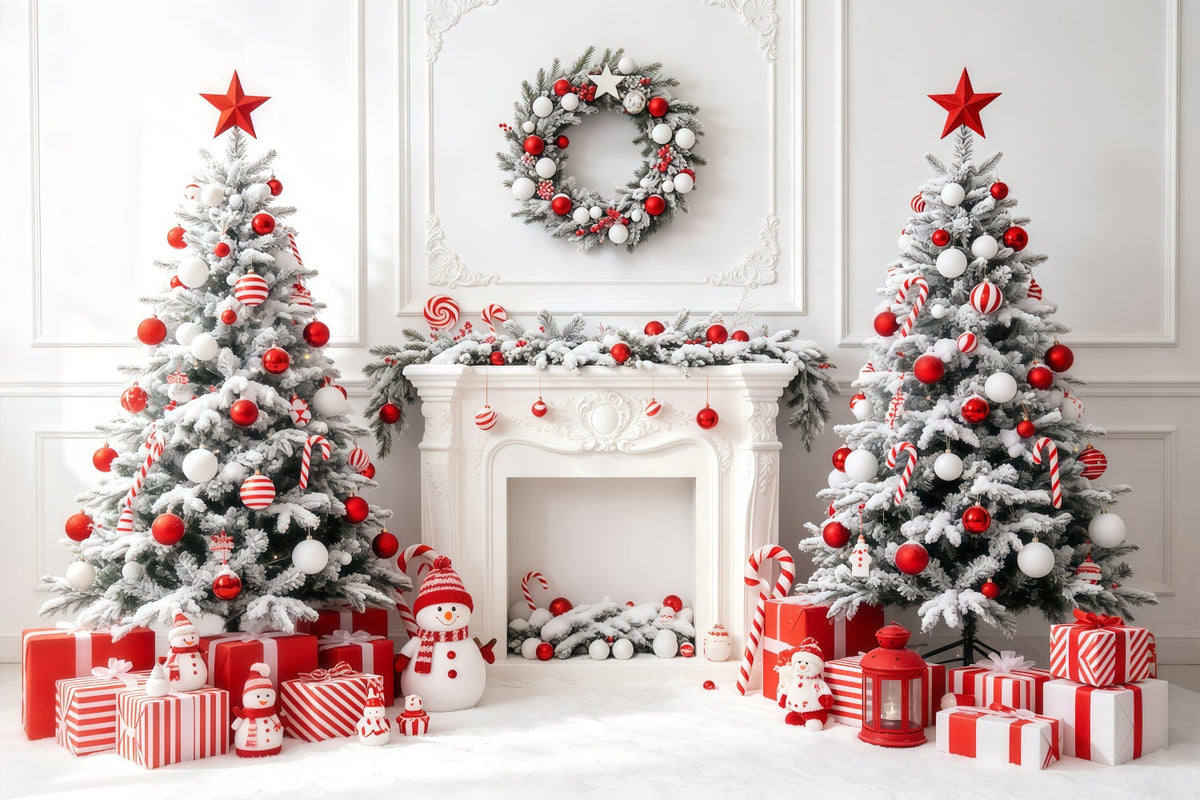 White Christmas Backdrop Candy Tree Fireplace Photo Christmas Backdrop UK GQ68-63