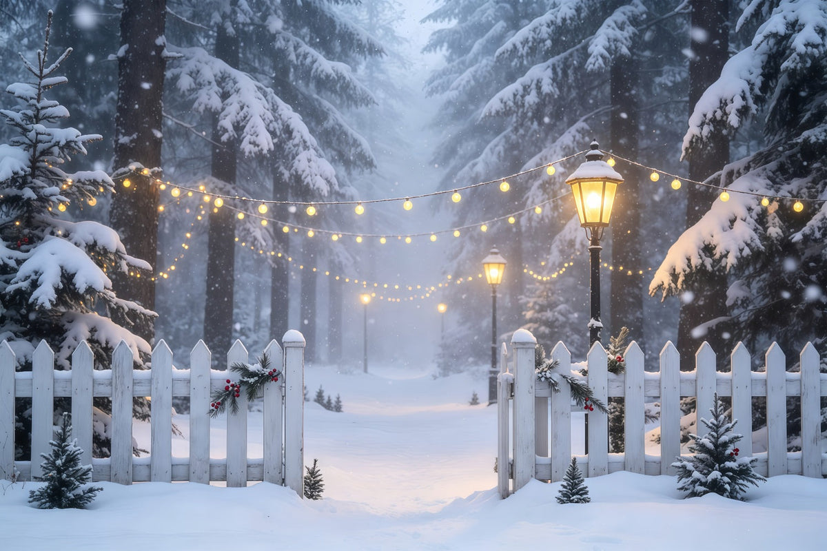 Winter Christmas Backdrop Snowy Forest Light Path Muslin Christmas Backdrop UK GQ68-74