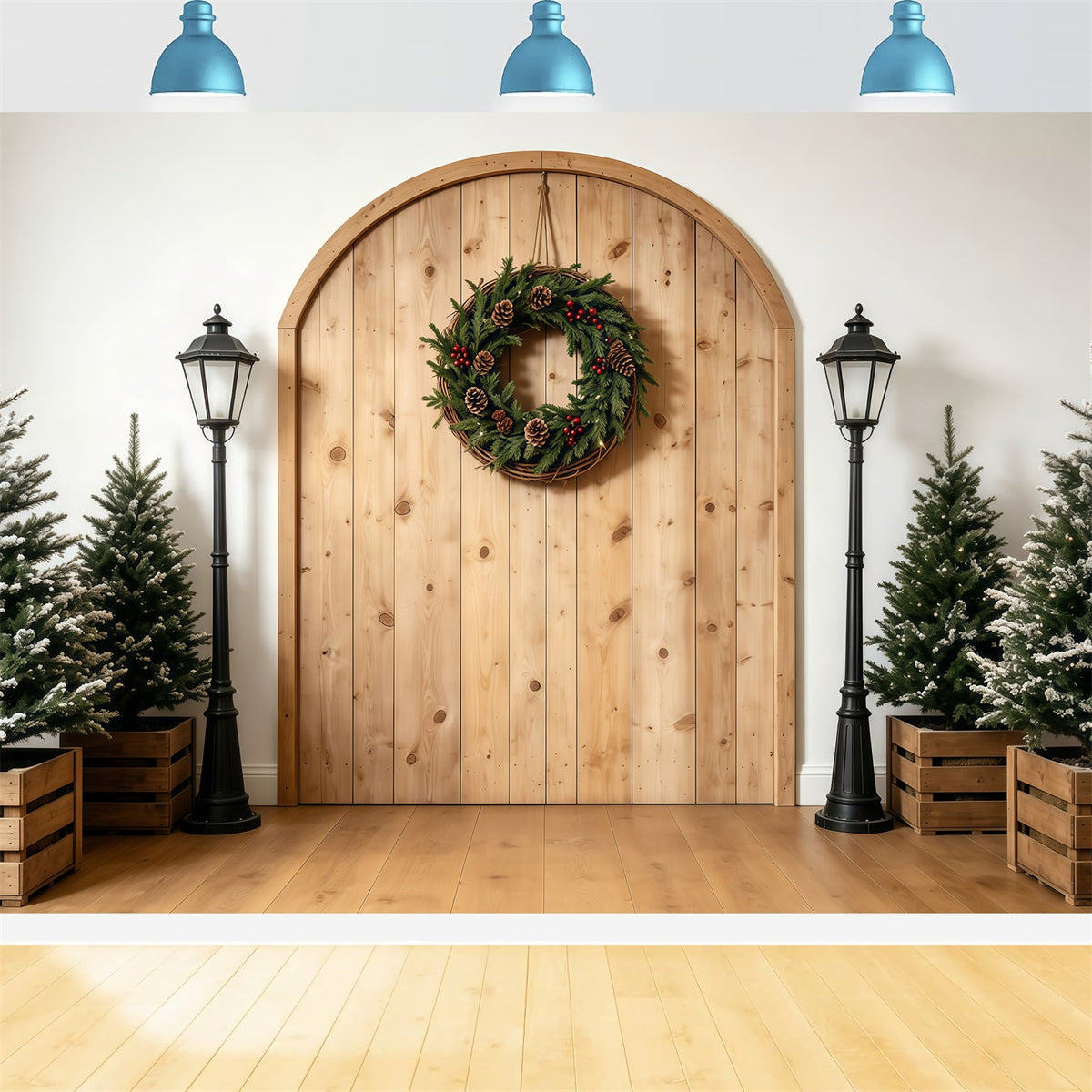 Simple Christmas Backdrop Rustic Arch Wreath Entrance Muslin Backdrop Christmas UK GQ68-75