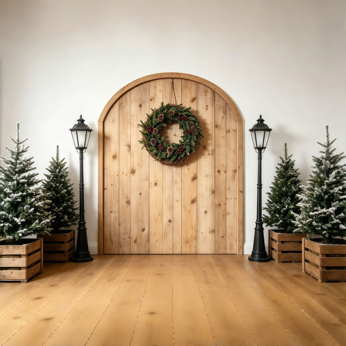 Simple Christmas Backdrop Rustic Arch Wreath Entrance Muslin Backdrop Christmas UK GQ68-75