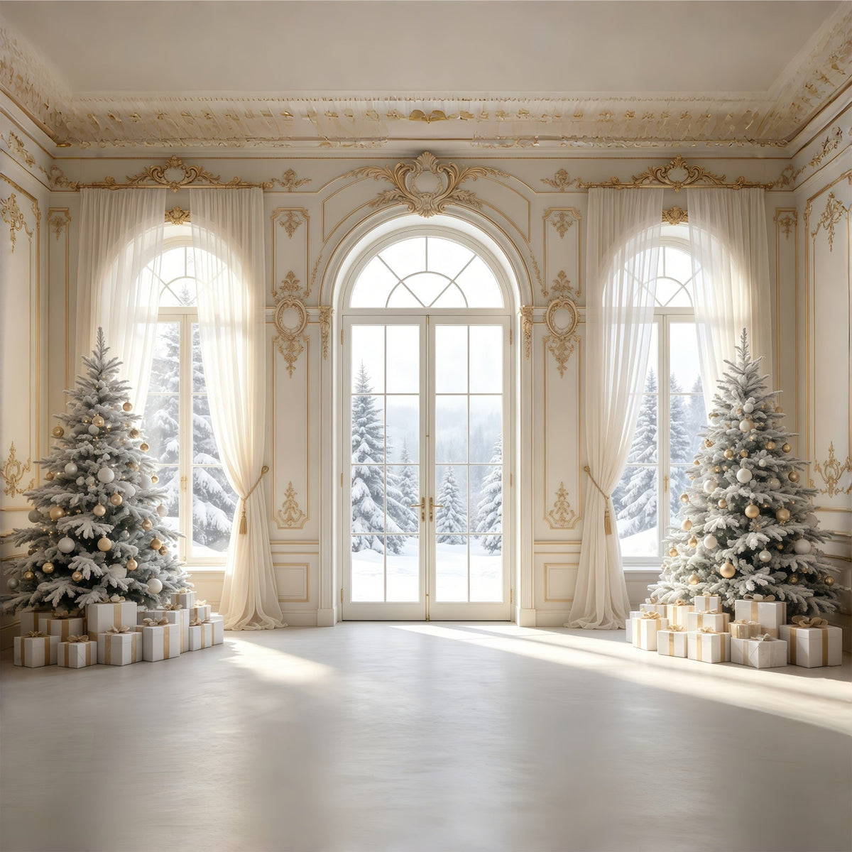 Elegant Christmas Backdrop Vintage Snowy Window View Christmas Backdrops UK GQ68-79