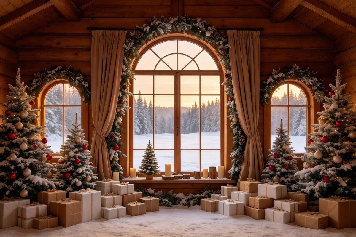 Christmas Cabin Backdrop Rustic House Window View Photo Backdrop Christmas UK GQ68-86