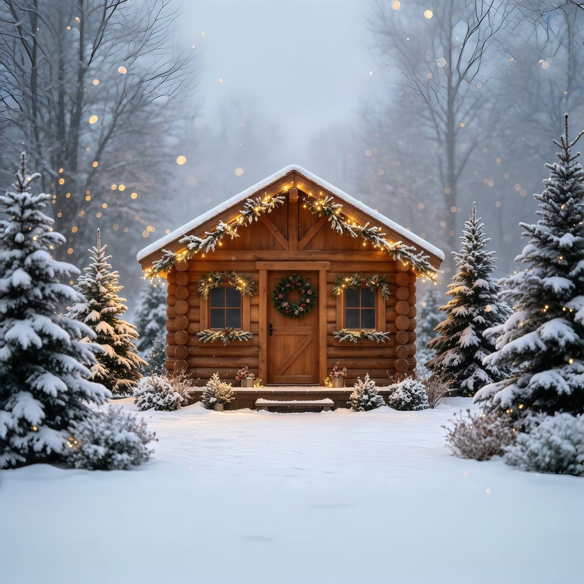 Country Christmas Backdrop Cozy Cabin Snowy Retreat Christmas Wall Backdrop UK GQ68-88