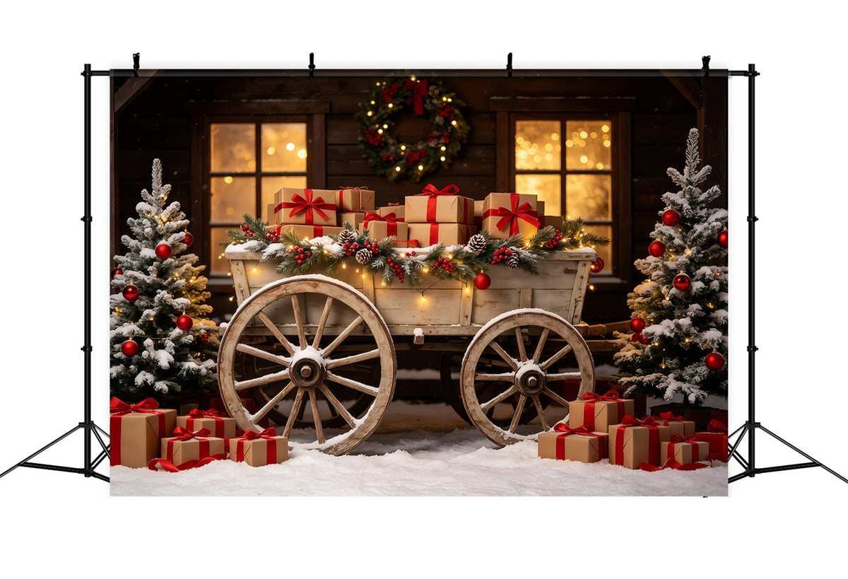 Outdoor Christmas Backdrop Rustic Wagon Gift Display Photography Christmas Backdrop UK GQ68-92