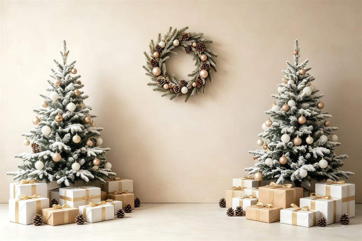 Christmas Wall Backdrop Minimal Tree Wreath Gift Photography Backdrops Christmas UK GQ68-93