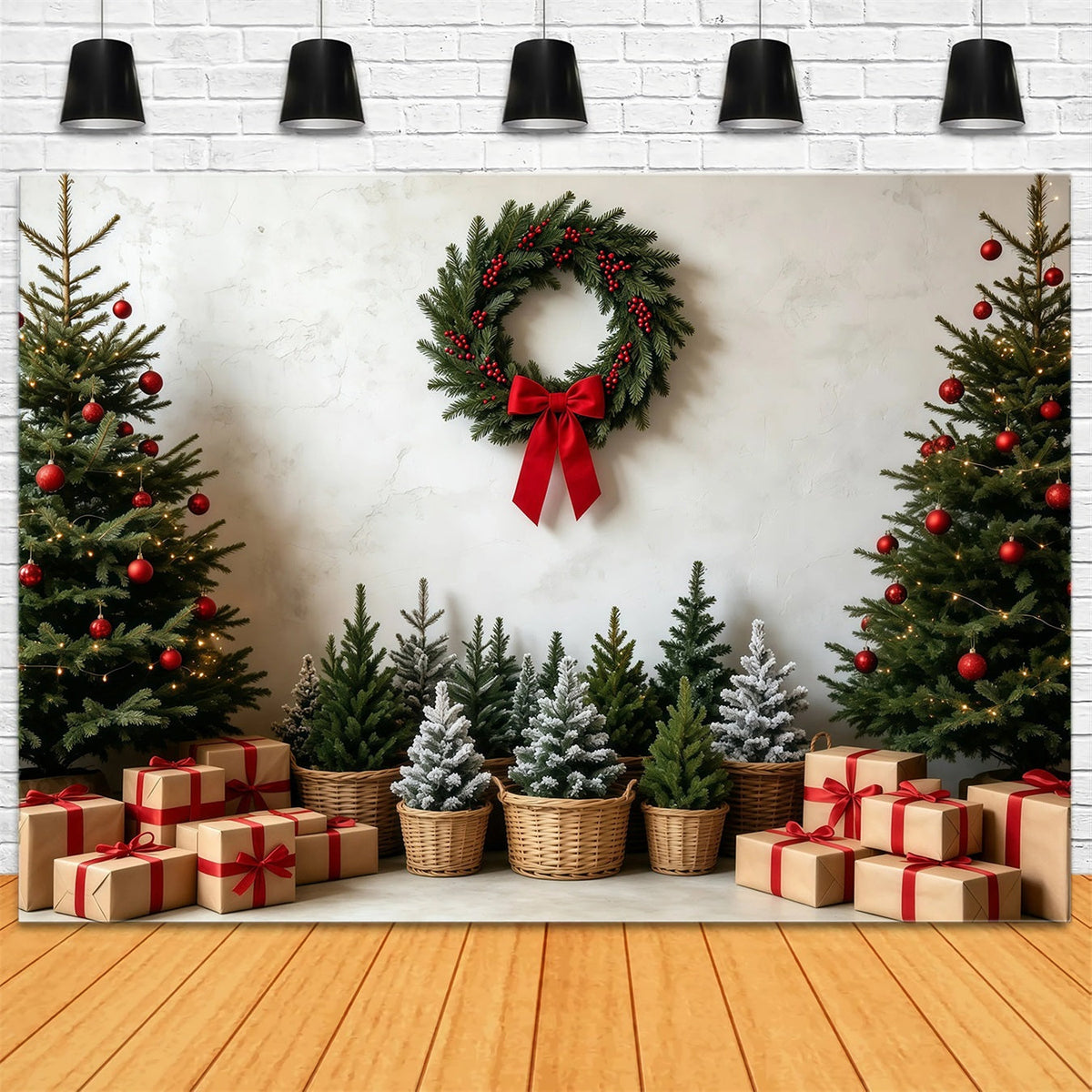 Christmas Tree Backdrop Rustic Wreath Gift Display Studio Backdrops Christmas UK GQ68-99