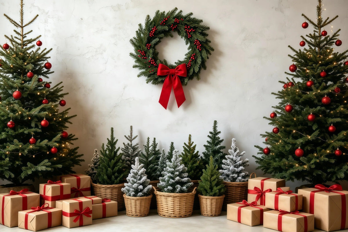 Christmas Tree Backdrop Rustic Wreath Gift Display Studio Backdrops Christmas UK GQ68-99