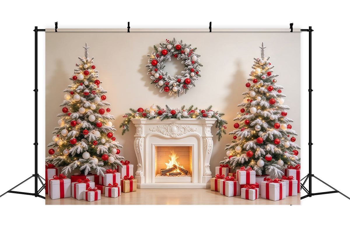 Red And White Christmas Backdrop Cpzy Fireplace Display 10 x 10 Christmas Backdrop UK GQ69-101