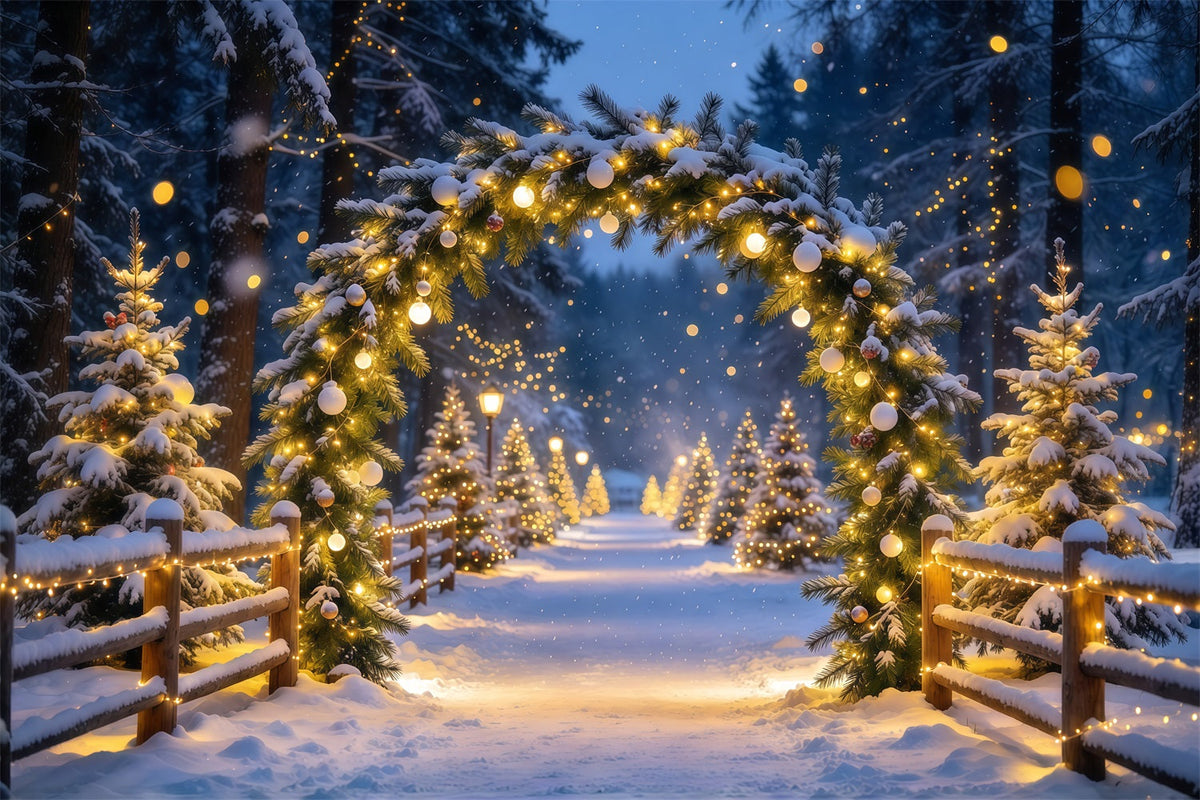 Christmas Backdrop With Lights Snowy Forest Lighted Arch Christmas Bokeh Backdrop UK GQ69-103