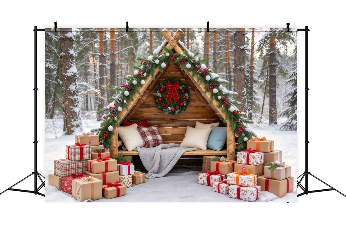 Outdoor Christmas Backdrop For Photos Rustic Woodland Cabin Christmas Vacation Photo Backdrop UK GQ69-105