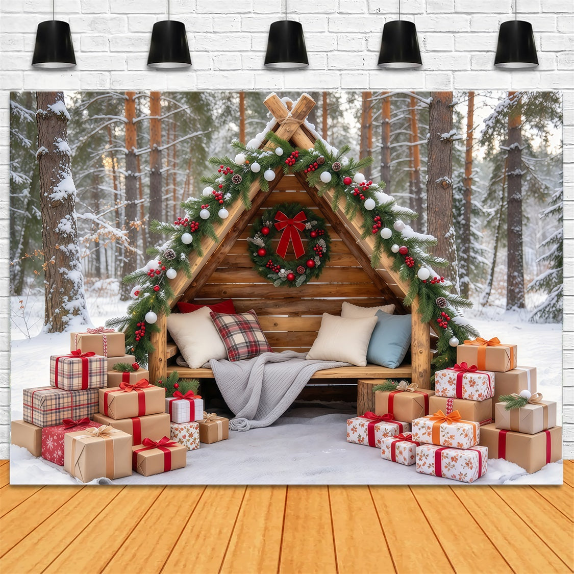 Outdoor Christmas Backdrop For Photos Rustic Woodland Cabin Christmas Vacation Photo Backdrop UK GQ69-105