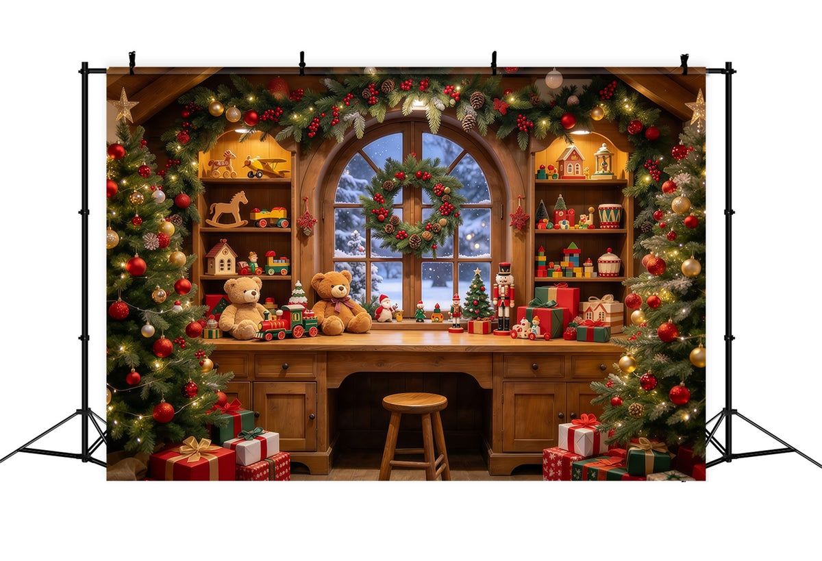 Christmas Backdrop Santa Workshop Cozy Toy Room Interior Backdrop For Pictures With Santa UK GQ69-109