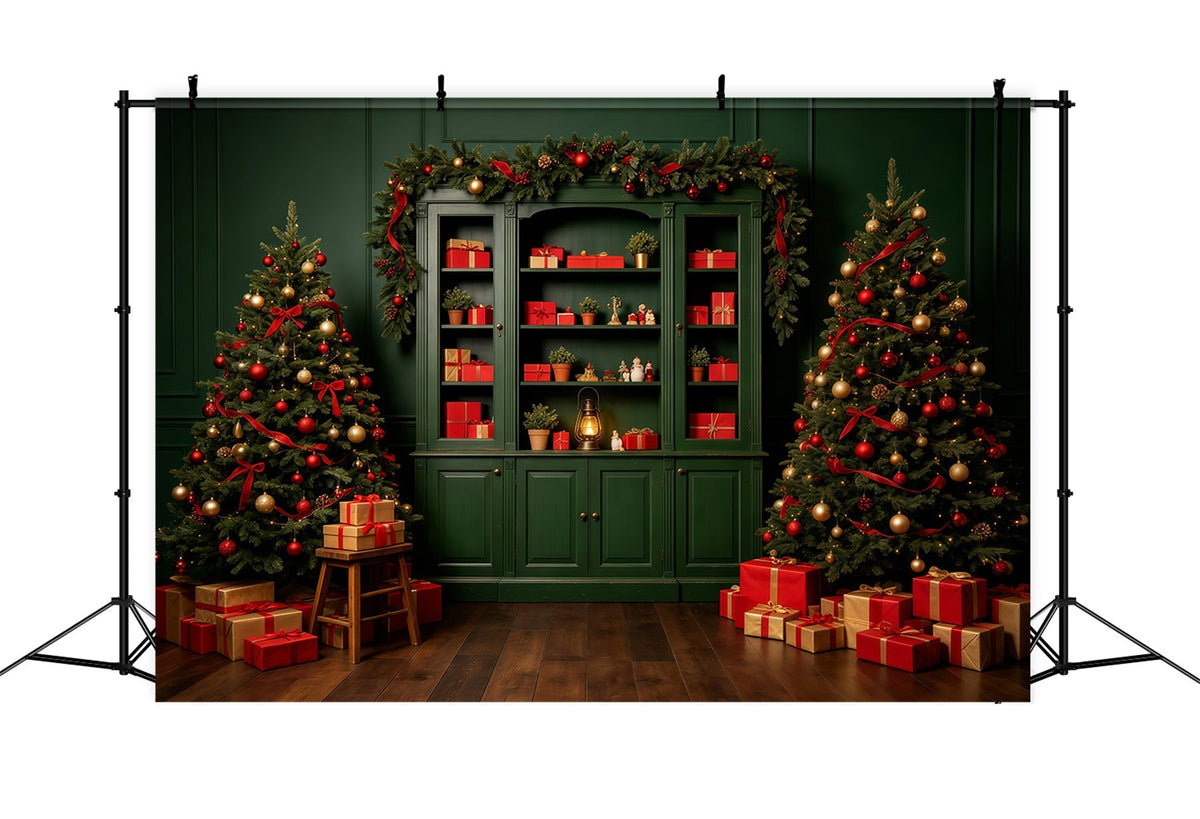 Green Christmas Backdrop Cabinet Gift Display Professional Christmas Backdrop UK GQ69-11