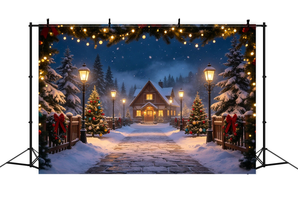 Winter Christmas Backdrop Snowy Forest Cottage Path Muslin Backdrop Christmas UK GQ69-14