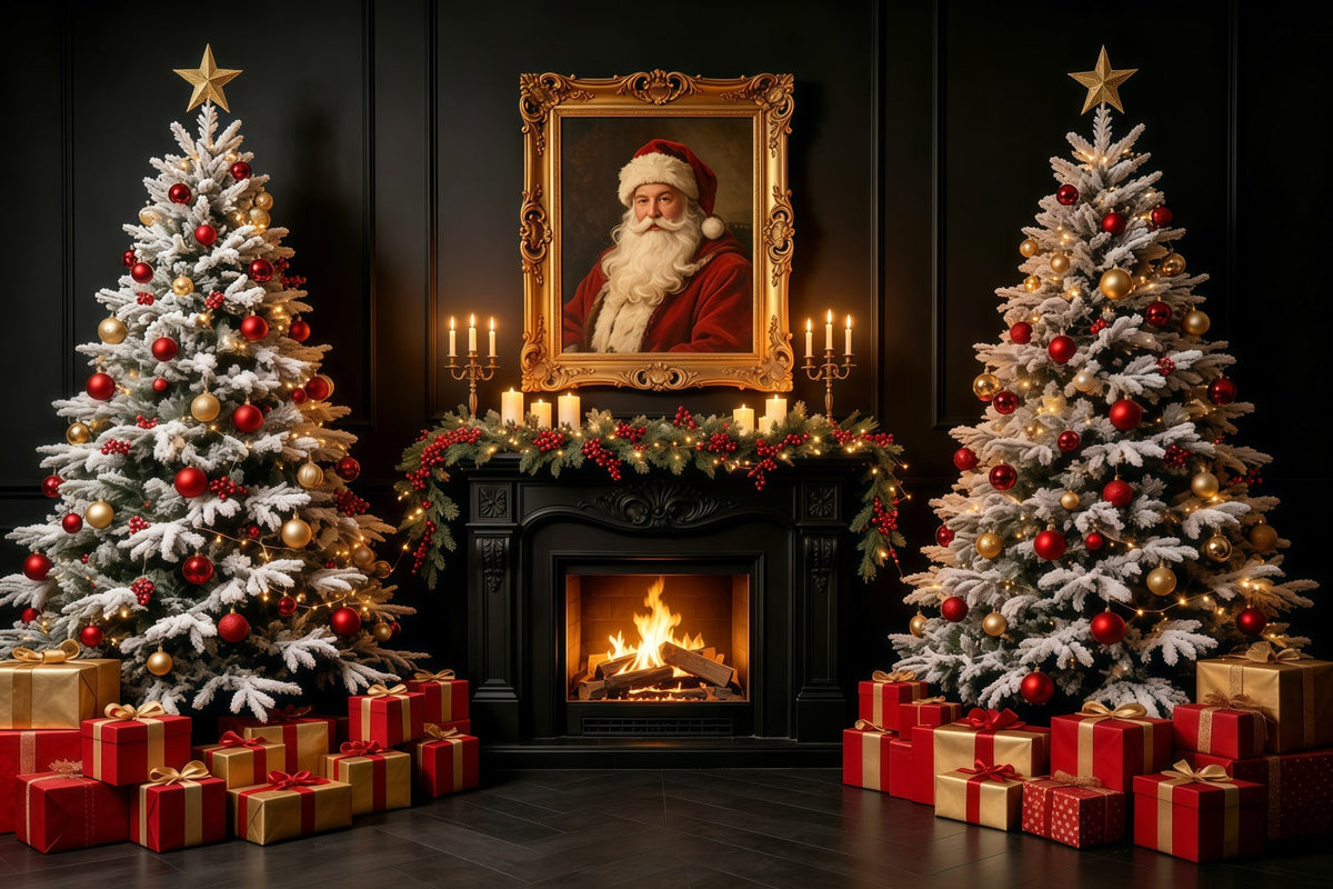 Christmas Santa Backdrop Dark Fireplace Santa Portrait Photo Christmas Backdrop UK GQ69-2