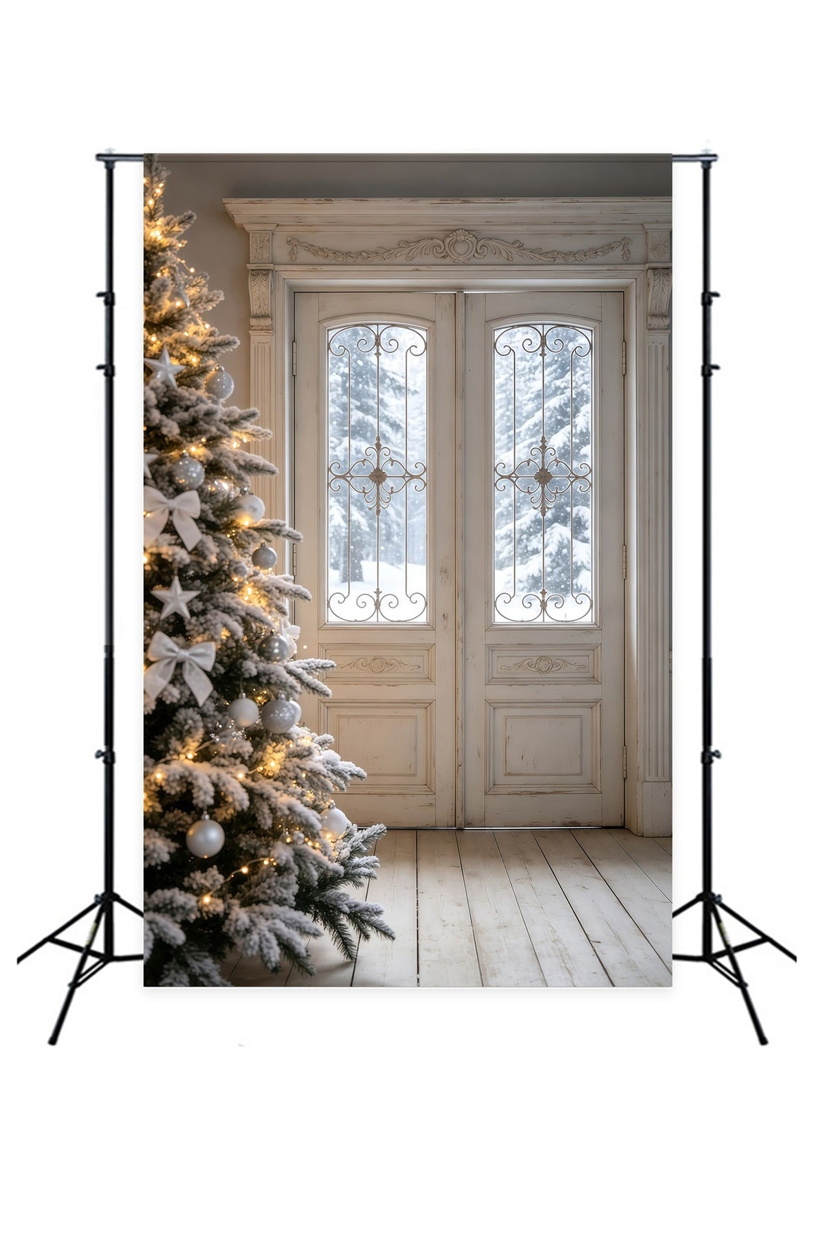 Christmas Room Backdrop Elegant Snowy Doorway Large Christmas Backdrops UK GQ69-28
