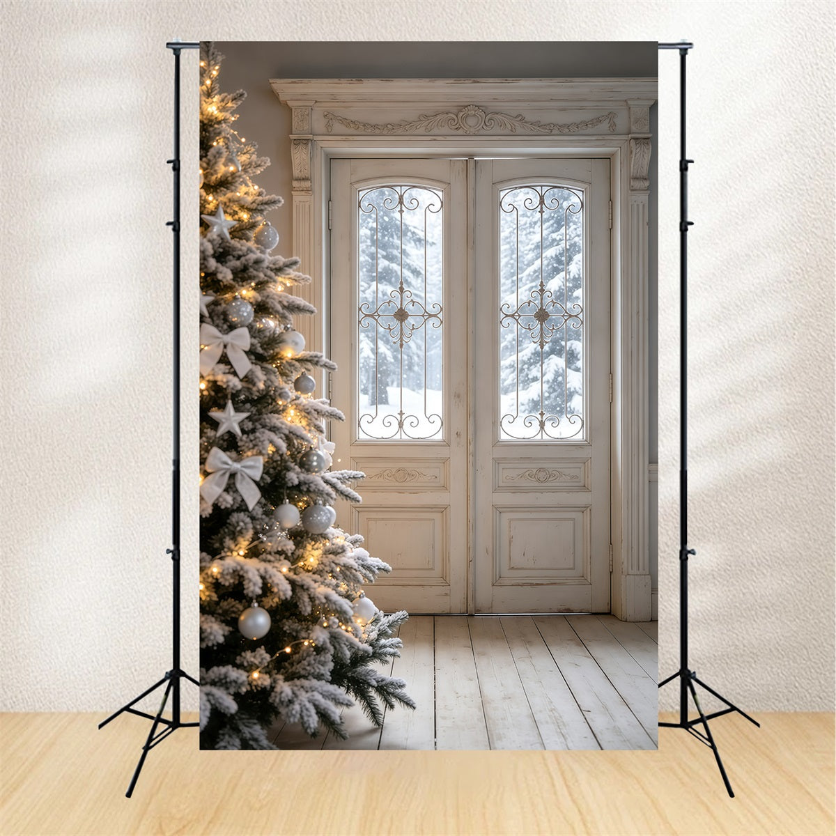 Christmas Room Backdrop Elegant Snowy Doorway Large Christmas Backdrops UK GQ69-28