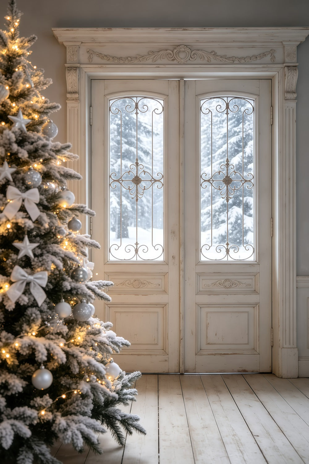 Christmas Room Backdrop Elegant Snowy Doorway Large Christmas Backdrops UK GQ69-28