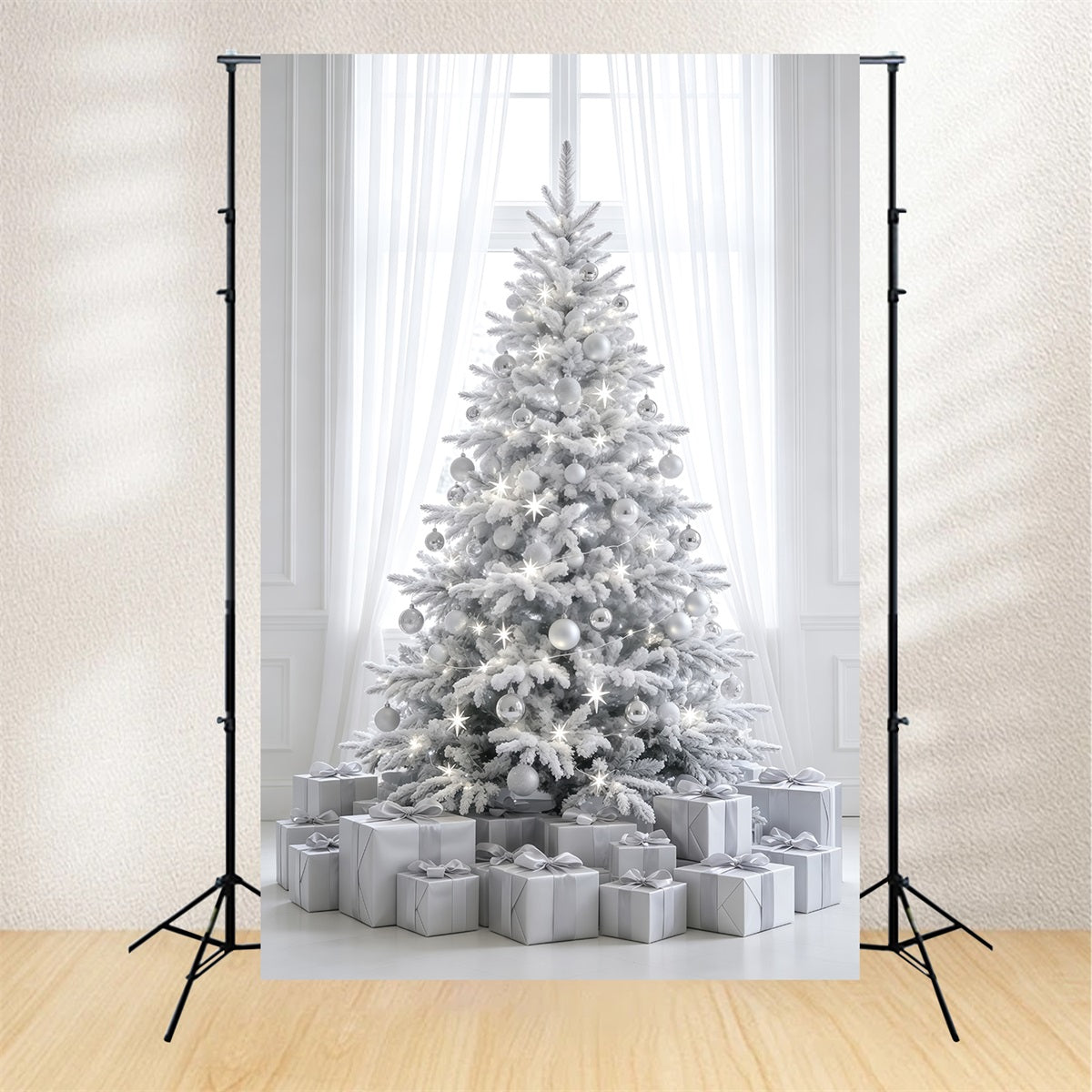 Simple Christmas Backdrop White Frosted Tree Decor Photography Backdrops Christmas UK GQ69-34