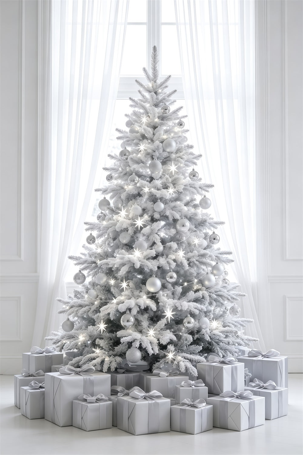 Simple Christmas Backdrop White Frosted Tree Decor Photography Backdrops Christmas UK GQ69-34