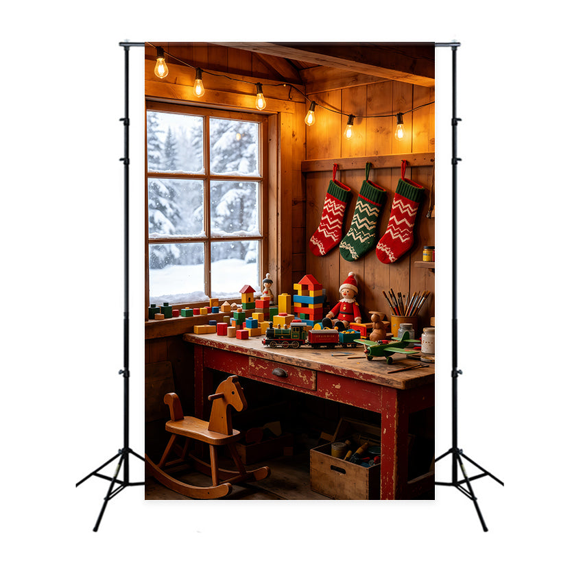 Rustic Christmas Backdrop Cozy Cabin Toy Corner Indoor Christmas Backdrop UK GQ69-39