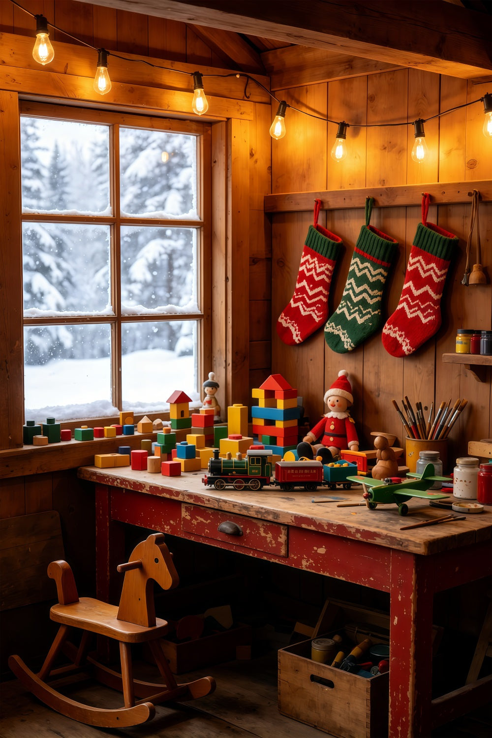 Rustic Christmas Backdrop Cozy Cabin Toy Corner Indoor Christmas Backdrop UK GQ69-39