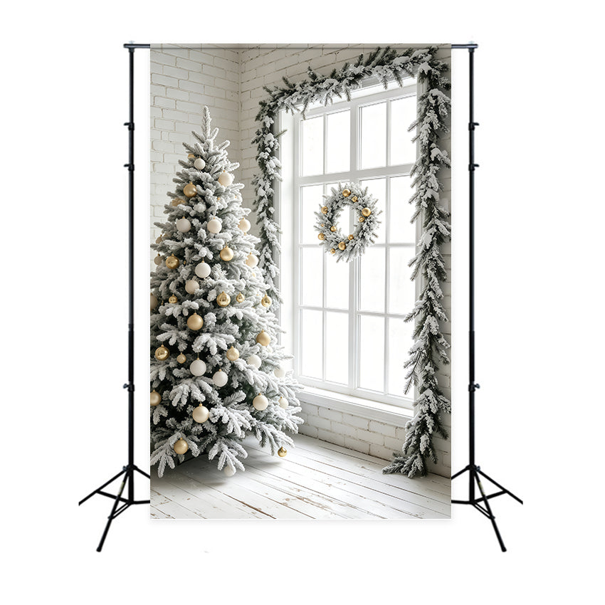 Simple Christmas Backdrop Frosted White Tree Window Photo Christmas Backdrop UK GQ69-41