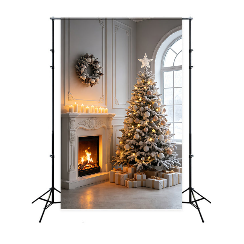 Christmas Scene Backdrop Elegant Fireplace Tree Room Photo Christmas Backdrops UK GQ69-42