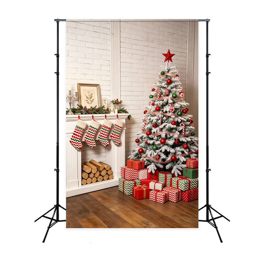 Cozy Christmas Backdrop Green Fireplace Mantel Decor Studio Christmas Backdrop UK GQ69-44
