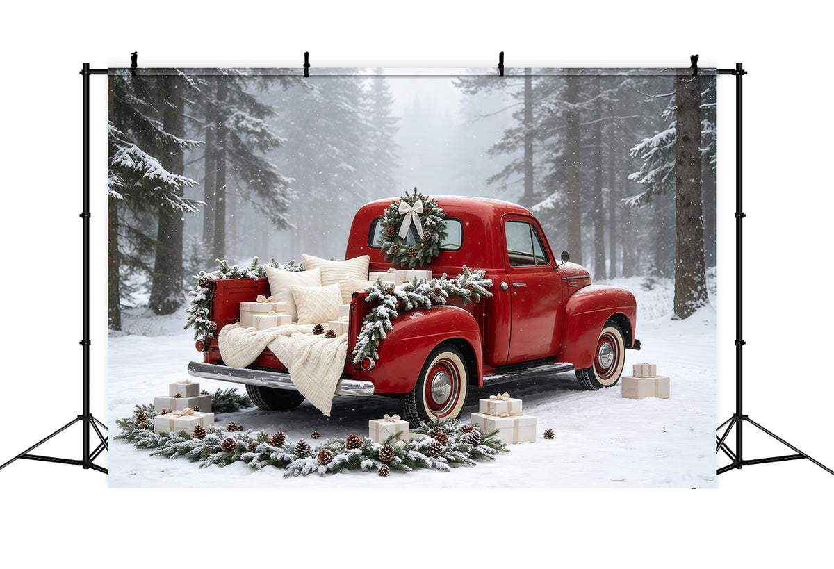 Christmas Truck Backdrop Vintage Red Car Forest Studio Christmas Backdrop UK GQ69-5
