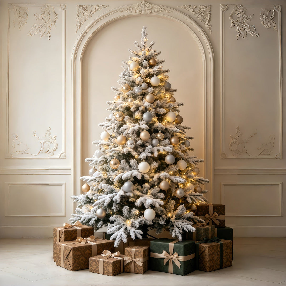 Christmas Ornament Backdrop Snowy White Tree Fireplace Room Backdrop Christmas UK GQ69-60
