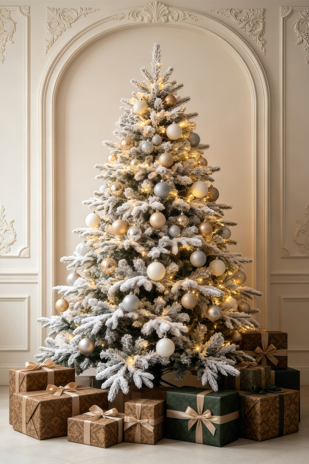 Christmas Ornament Backdrop Snowy White Tree Fireplace Room Backdrop Christmas UK GQ69-60