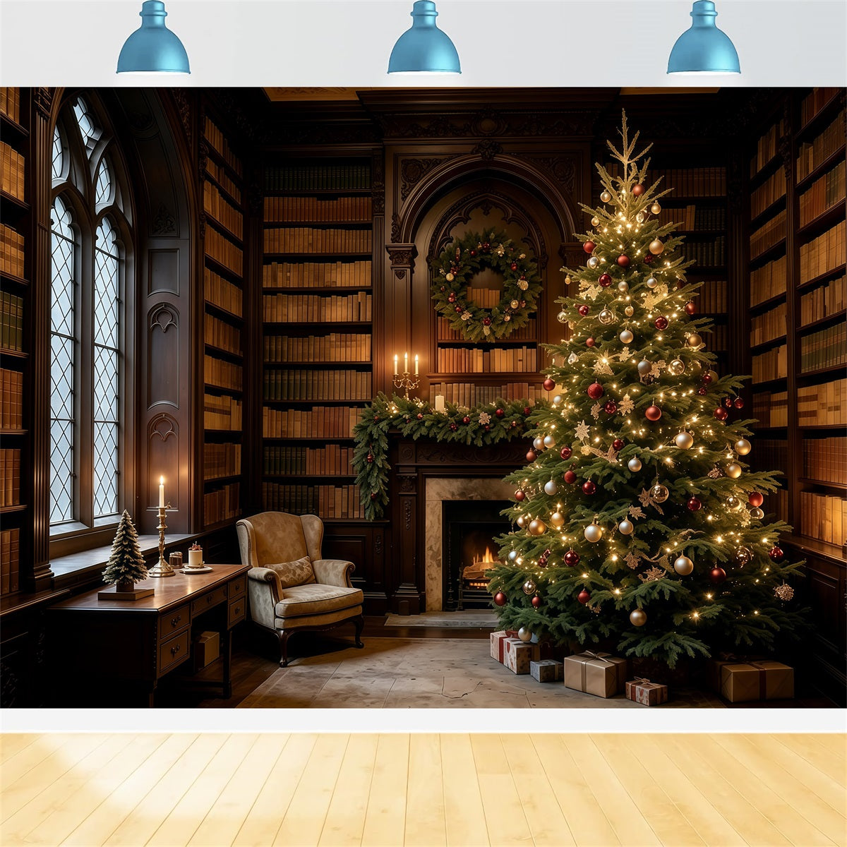 Indoor Christmas Backdrop Elegant Frosted Tree Arch Christmas Photography Backdrop UK GQ69-61