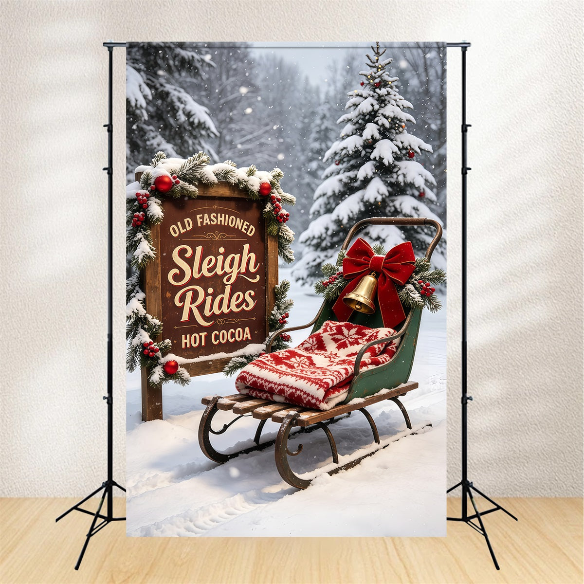 Christmas Sleigh Backdrop Vintage Library Tree Room Professional Christmas Backdrops UK GQ69-62
