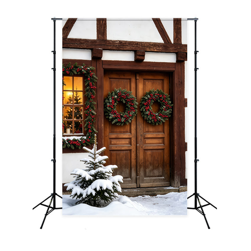 Christmas Wood Backdrop Snowy Sleigh Ride Display Christmas Photography Backdrops UK GQ69-63