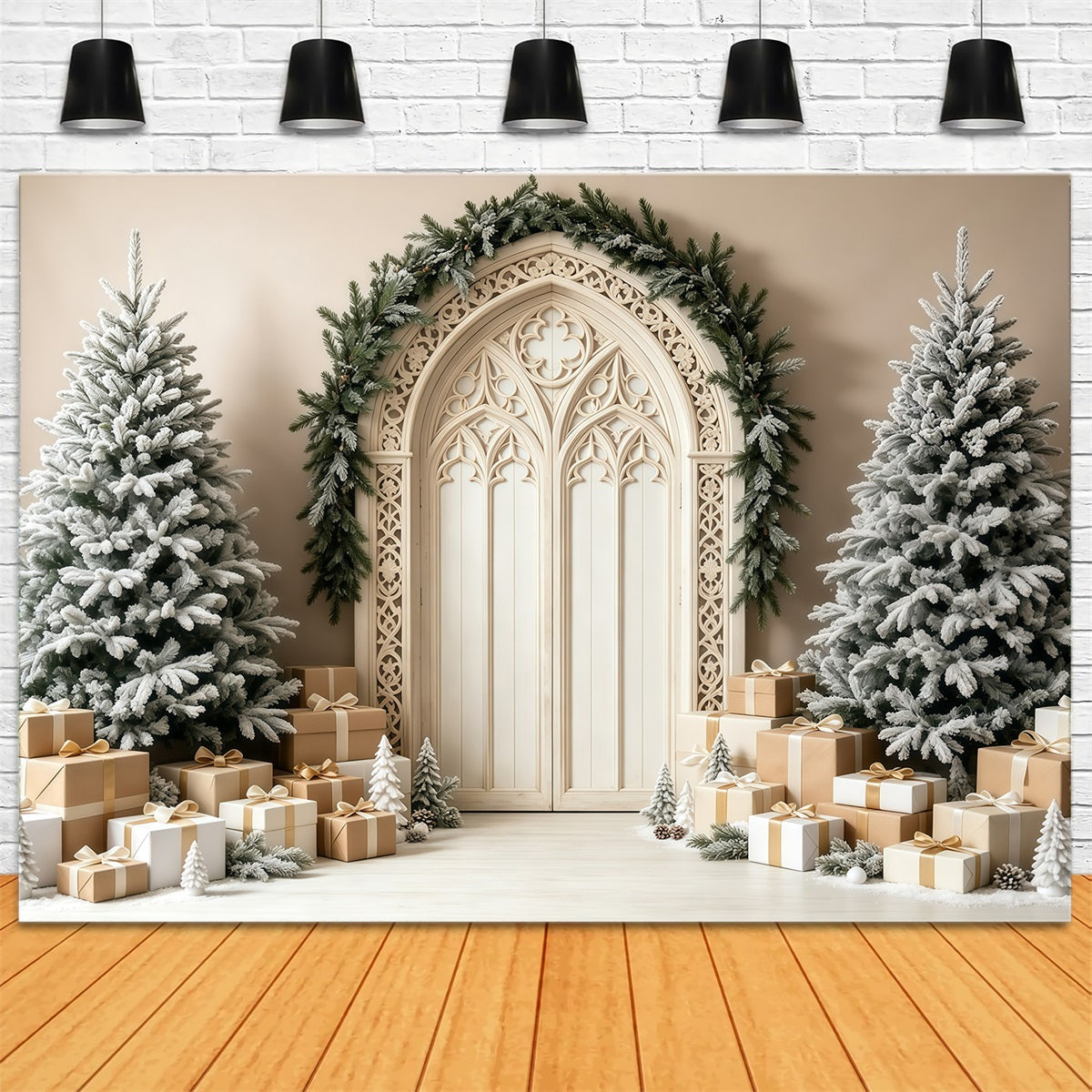 Christmas Arch Backdrop Ivory Gothic Archway Wall Christmas Backdrop UK GQ69-7